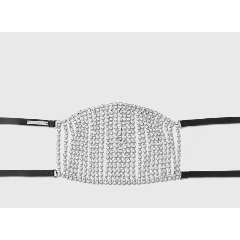 AREA Crystal Fringe Mask Accessory in Silver New Womens Costume
